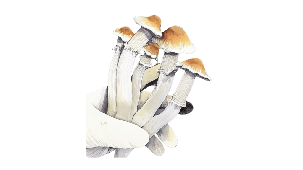 tidal wave mushrooms being held by a gloved hand, still air box