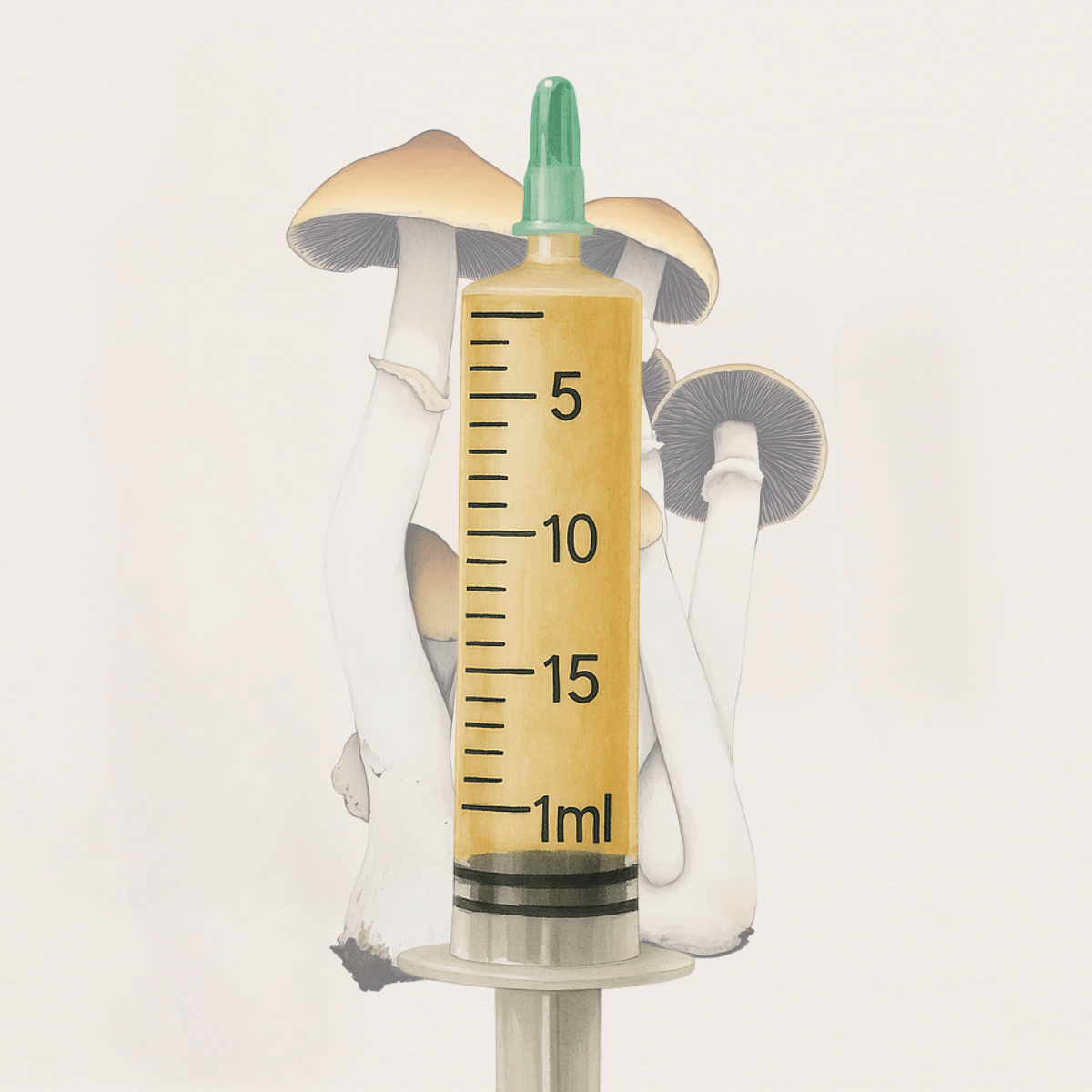 watercolor depiction of jedi mind fuck mushroom liquid culture