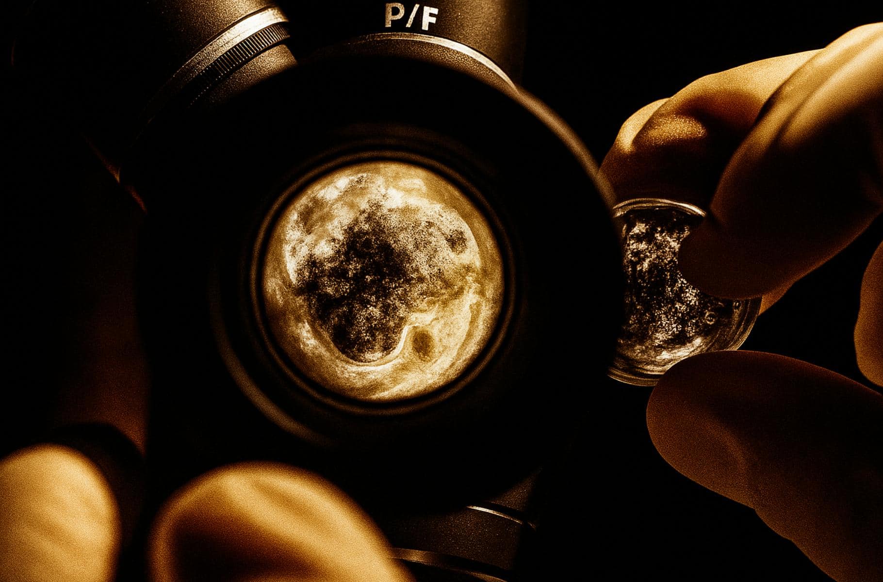 Mushroom spores viewed through a microscope