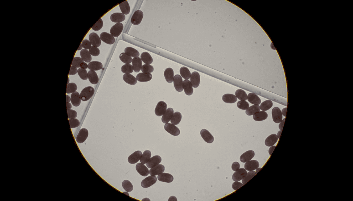 Microscopic view of mushroom spores at high magnification