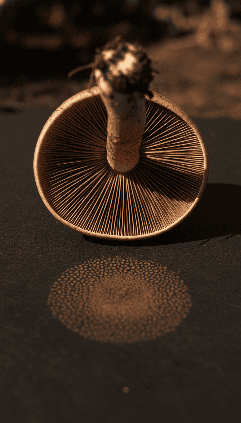 Detailed view of mushroom gills and spore-producing structures