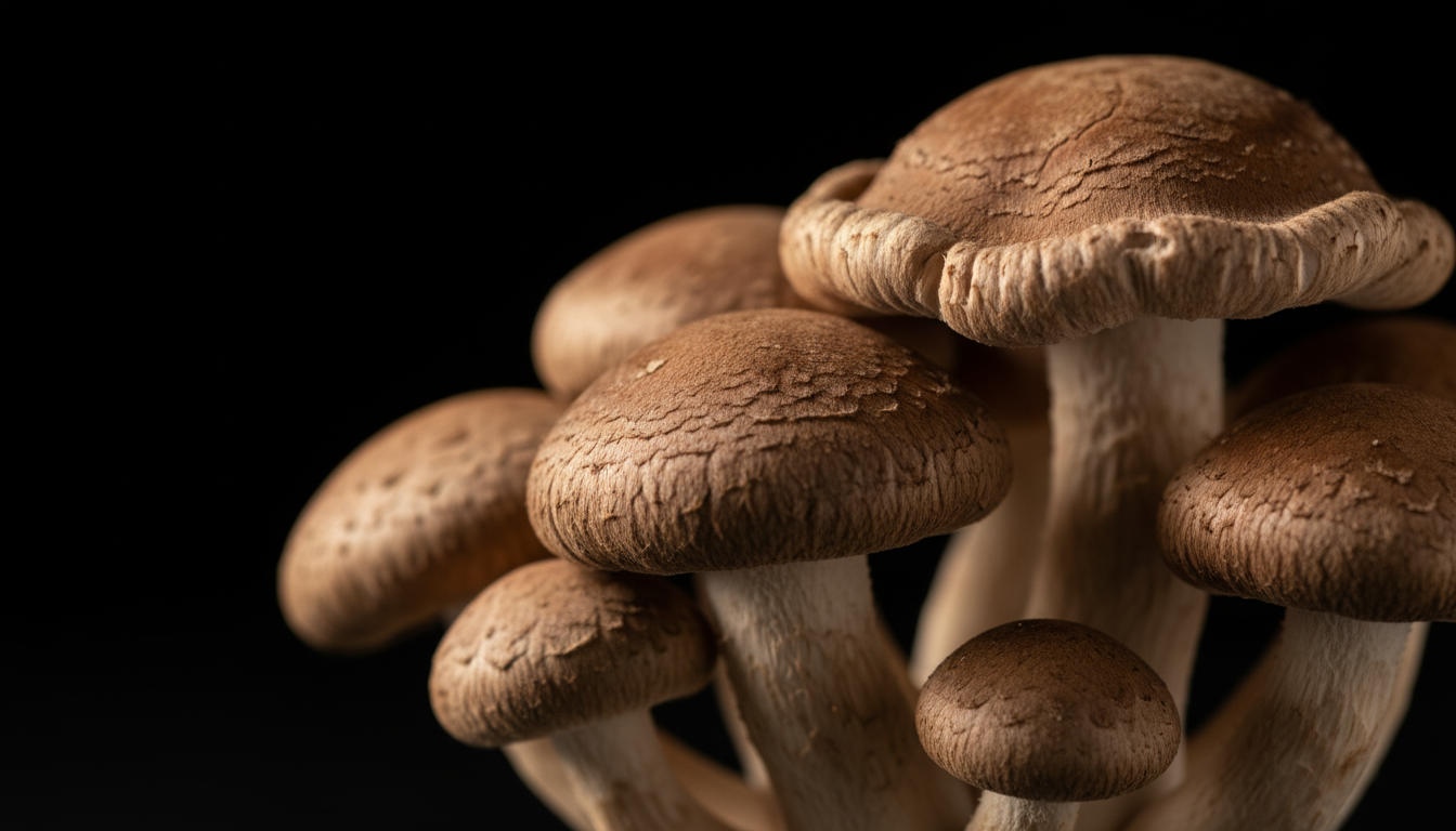 Fresh shiitake mushrooms displaying characteristic brown caps and white stems